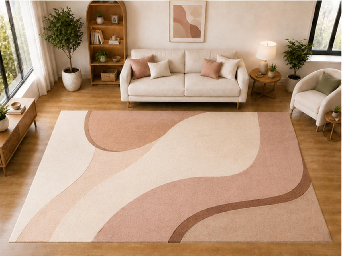 ICE ARMOR "Ultra Light Weight Large 6'7 x 9'10 Blush Flowing Shape Pattern Area Rug for Living Room Bedroom Dining Room Soft Low Pile Indoor Carpet Modern Contemporary Floor Decor