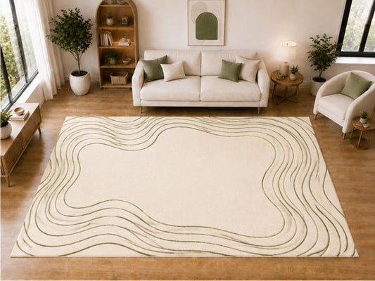 ICE ARMOR "Ultra Light Weight Large 6'7 x 9'10 Sage Contour Line Pattern Area Rug for Living Room Bedroom Dining Room Soft Low Pile Indoor Carpet Modern Minimalist Floor Decor