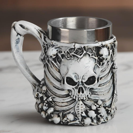 ICE ARMOR Hand Painted 7.25" W Skull Stainless Steel/Resin Beer Mug Tankard – Vintage Drinkware Cup for Beer, Coffee, Juice, Ale & Beverages, Rustic Barware (Wash by Hand only)