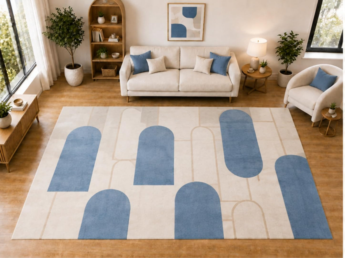 ICE ARMOR "Ultra Light Weight Large 6'7 x 9'10 Blue Rounded Column Pattern Area Rug for Living Room Bedroom Dining Room Soft Low Pile Indoor Carpet Modern Geometric Floor Decor