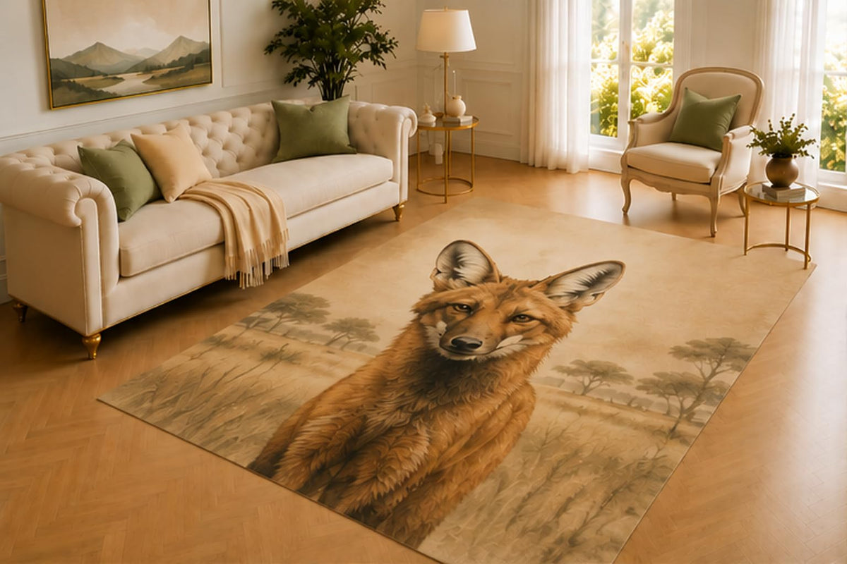 ICE ARMOR 5' x 7' Maned Wolf Rug, Elegant South American Wildlife in Grassland Art, Smooth Printed Floor Cover for Living Room, Bedroom, Office and Nature Decor