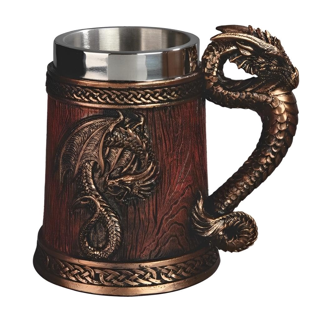 ICE ARMOR 7" W Dragon Barrel Stainless Steel/Resin Beer Mug Tankard – Vintage Drinkware Cup for Beer, Coffee, Juice, Ale & Beverages, Rustic Barware (Wash by Hand only)
