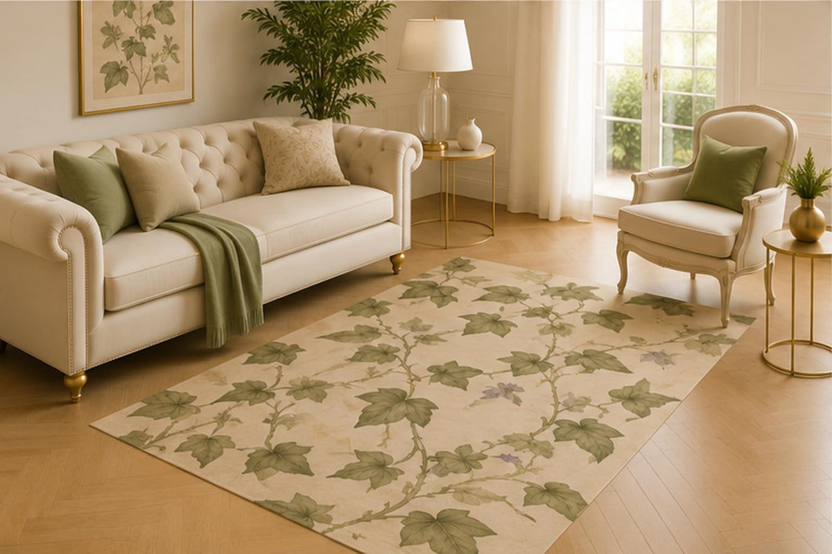 ICE ARMOR 5' x 7' English Ivy Vine Area Rug for Living Room, Soft Low Pile Carpet with Non-Slip Silicone Backing for Bedroom, Dining Room, Office, Kids and Pets