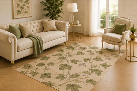 ICE ARMOR 5' x 7' English Ivy Vine Area Rug for Living Room, Soft Low Pile Carpet with Non-Slip Silicone Backing for Bedroom, Dining Room, Office, Kids and Pets