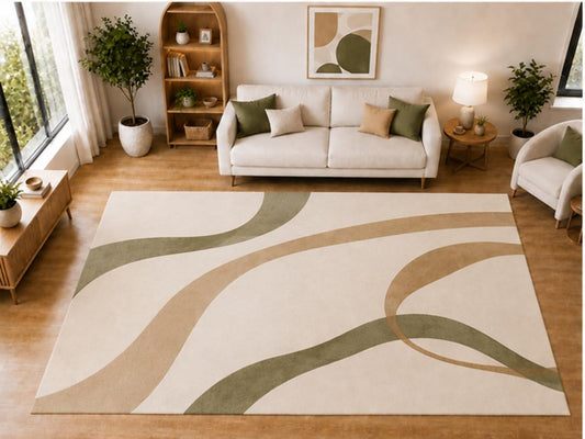 ICE ARMOR "Ultra Light Weight Large 6'7 x 9'10 Sage Flowing Wave Pattern Area Rug for Living Room Bedroom Dining Room Soft Low Pile Indoor Carpet Modern Minimalist Floor Decor