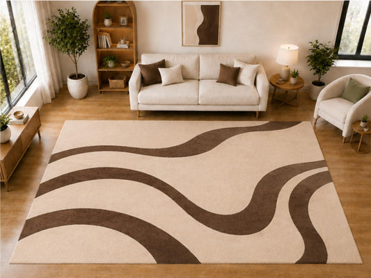 ICE ARMOR "Ultra Light Weight Large 6'7 x 9'10 Brown Flowing Wave Pattern Area Rug for Living Room Bedroom Dining Room Soft Low Pile Indoor Carpet Modern Minimalist Floor Decor