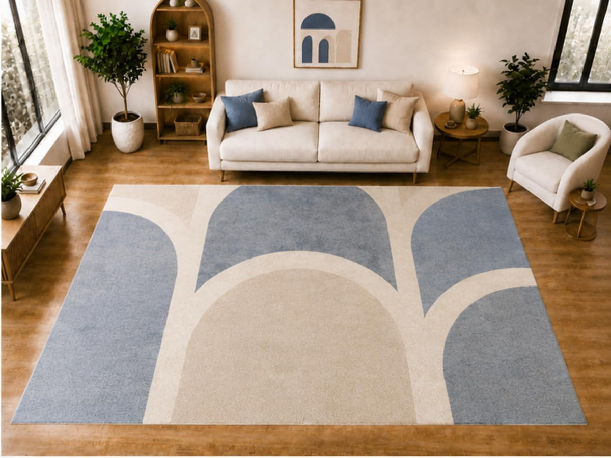 ICE ARMOR "Ultra Light Weight Large 6'7 x 9'10 Blue Layered Arch Pattern Area Rug for Living Room Bedroom Dining Room Soft Low Pile Indoor Carpet Modern Contemporary Floor Decor
