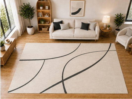 ICE ARMOR "Ultra Light Weight Large 6'7 x 9'10 Charcoal Sweeping Line Pattern Area Rug for Living Room Bedroom Dining Room Soft Low Pile Indoor Carpet Modern Floor Decor