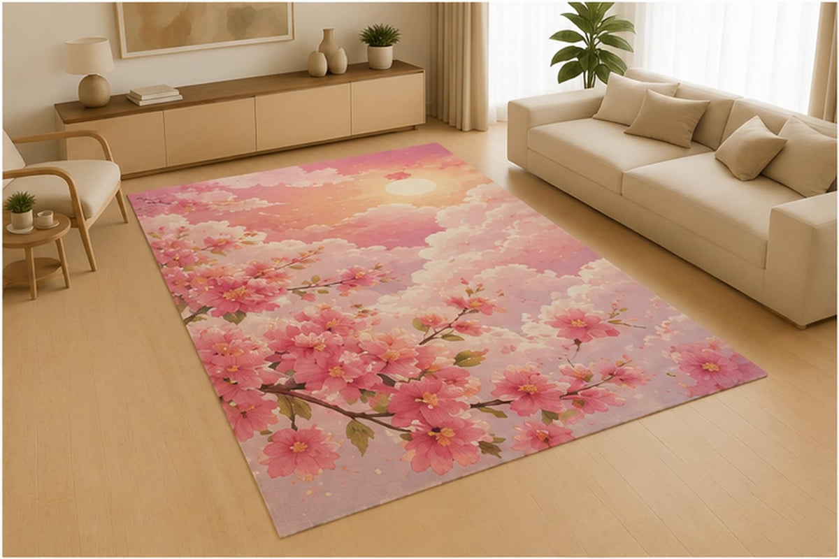 ICE ARMOR 5' x 7' Sunflower Mandala Floral Area Rug, Soft Low Pile Indoor Rug with Non-Slip Silicone Backing for Living Room, Bedroom, Dining Room, Office, Family Room, Yellow