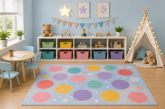 ICE ARMOR 5' x 7' Pastel Polka Dot Area Rug for Kids Playroom Nursery Bedroom, Colorful Dots Minimalist Modern Nursery Playroom Decor, Non-Slip Silicone Backing Low Pile