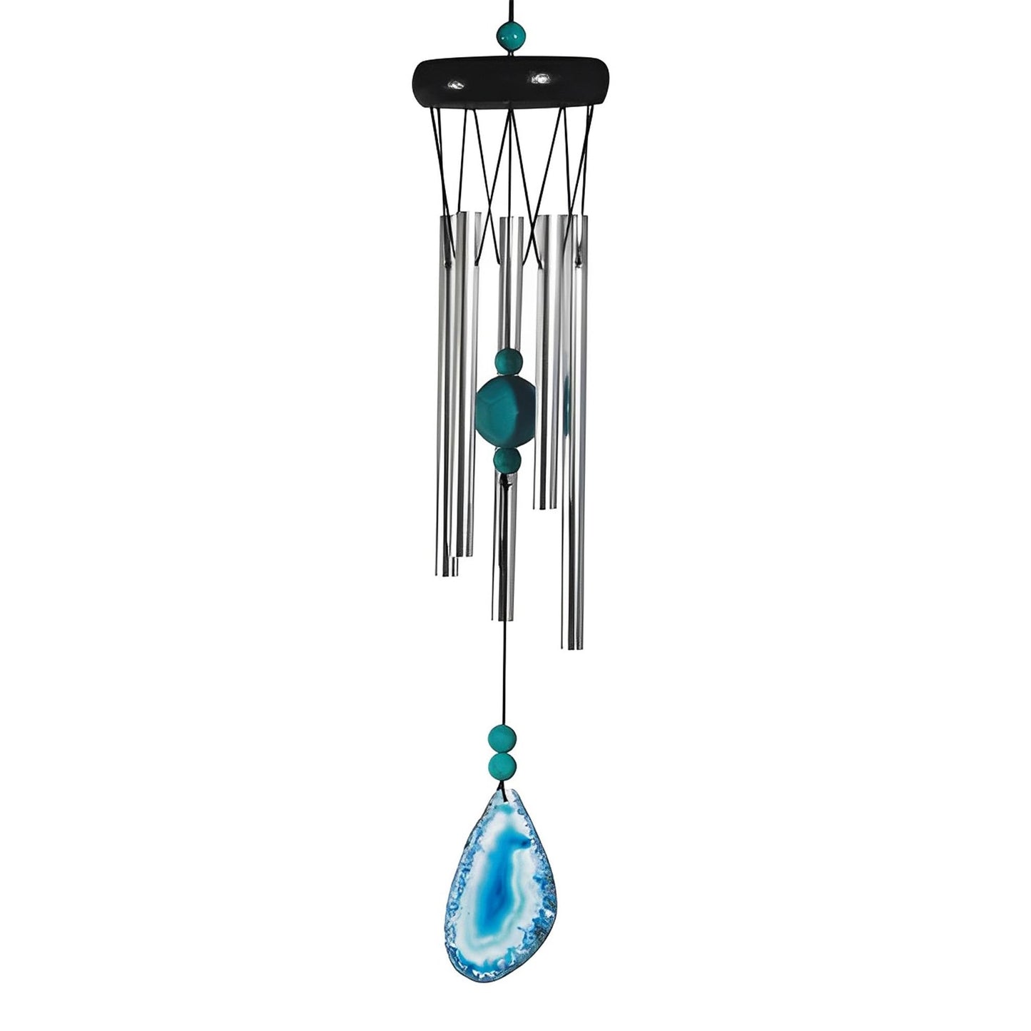 ICE ARMOR 20" Long Wooden Top Geode Wind Chime with Blue Gem
