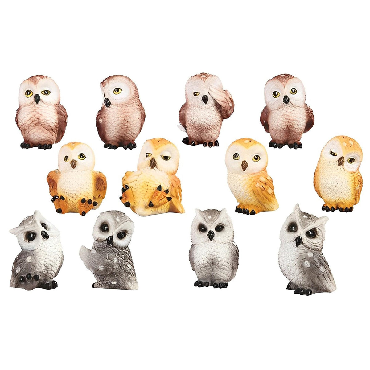 ICE ARMOR 12-PC Set Mini Owl 2" H Statue Fantasy Decoration Figurine