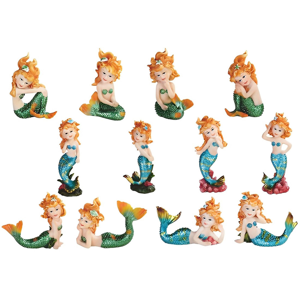 ICE ARMOR 12-PC Set Mini Mermaid with Different Poses 2" H Statue Fantasy Decoration Figurine