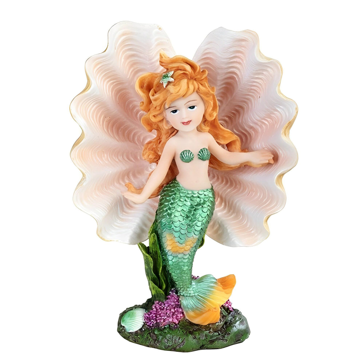 ICE ARMOR 6.75" H Green Tailed Youth Mermaid Girl in Ocean Shell Mergirl Statue Fantasy Decoration Figurine