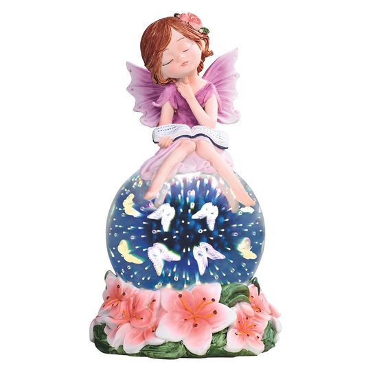 ICE ARMOR 8.75" H Purple Fairy with Red Flowers Optic Globe with LED Light Statue Fantasy Decoration Figurine