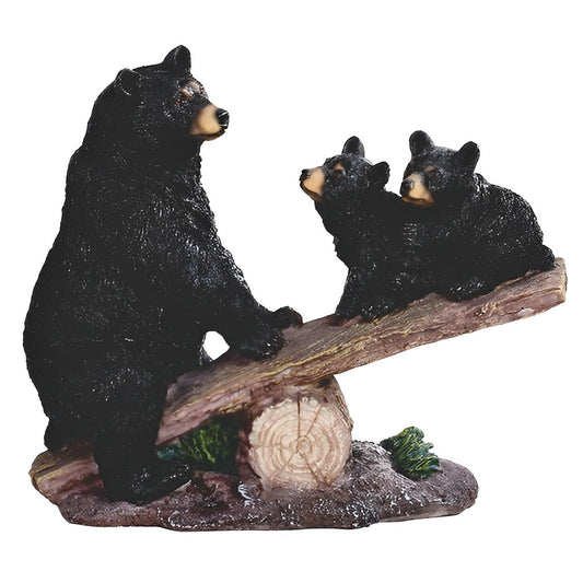 ICE ARMOR 8.5" W Black Bear with Cubs Playing on Seesaw Bear Family Figurine