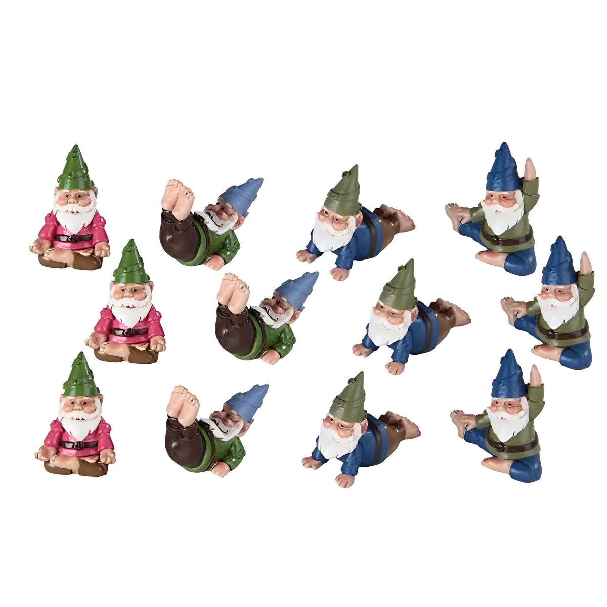 ICE ARMOR 12-PC Miniature Yoga Garden Gnome Figurine Set 1.75" H Fantasy Decoration