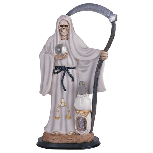ICE ARMOR 16" H White Santa Muerte Holding Scythe with Sack Statue Our Lady of The Holy Death Figurine Religious Decoration