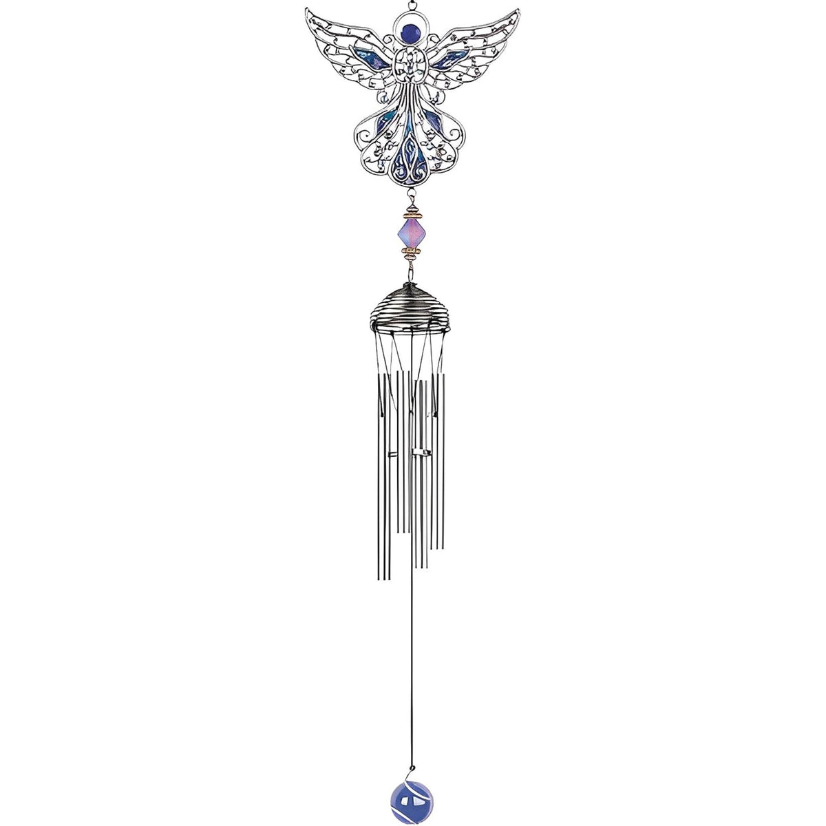 ICE ARMOR 21" Long Blue Angel Pewter and Gem Wind Chime Garden Patio Decoration