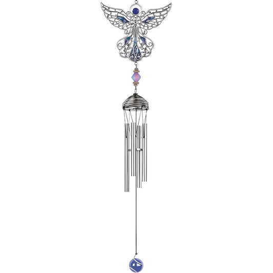 ICE ARMOR 21" Long Blue Angel Pewter and Gem Wind Chime Garden Patio Decoration