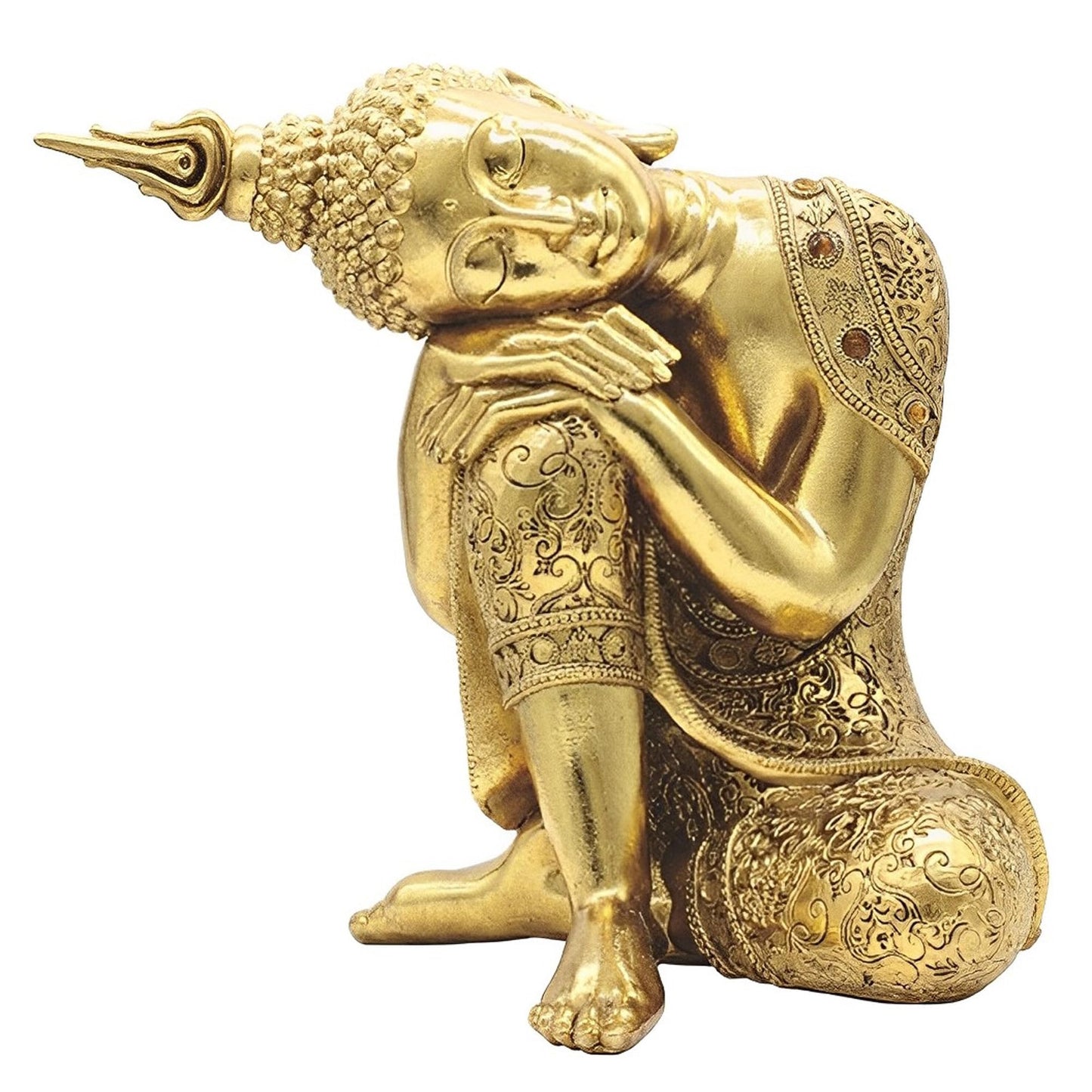 ICE ARMOR 10" H Gold Thai Buddha Resting Statue Feng Shui Decoration Religious Figurine