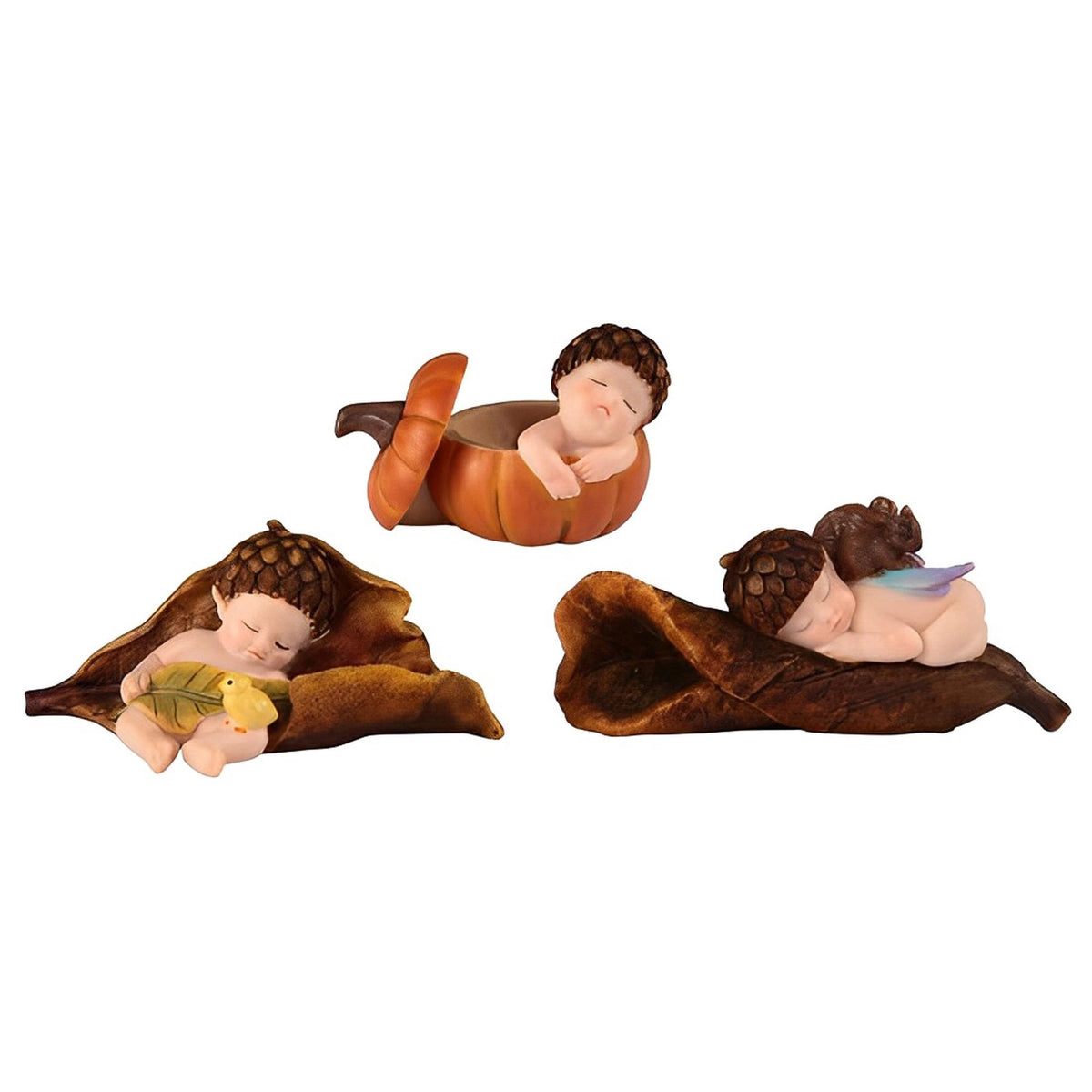 ICE ARMOR 3-PC Lovely Acorn Fairy Baby Sleeping 3" W Fantasy Decoration Figurine