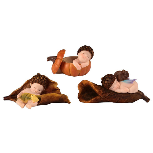 ICE ARMOR 3-PC Lovely Acorn Fairy Baby Sleeping 3" W Fantasy Decoration Figurine