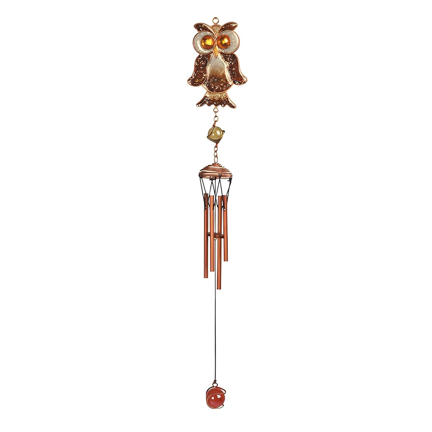 ICE ARMOR 24" Long Brwon Owl Copper and Gem Wind Chime Garden Patio Decoration