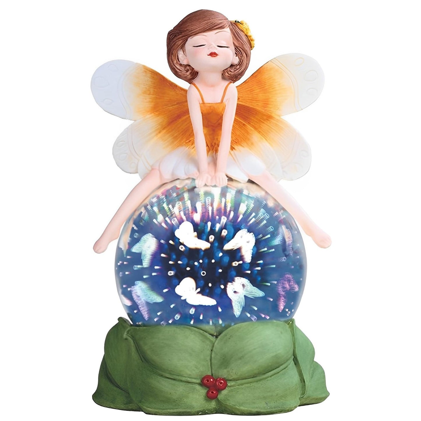 ICE ARMOR 8" H LED Orange Fairy Optic Globe Statue Fantasy Decoration Figurine