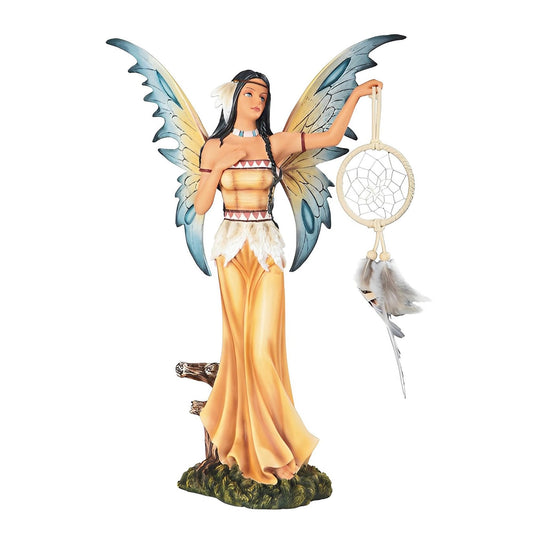 ICE ARMOR 16" H Native American Fairy Holding Dream Catcher Statue Fantasy Decoration Figurine