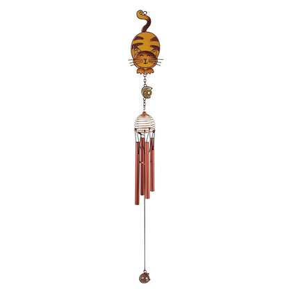 ICE ARMOR 22" Long Brown Tabby Cat Copper and Gem Wind Chime