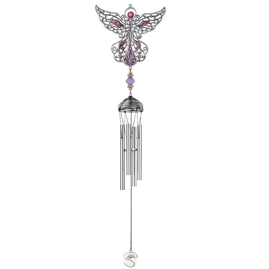 ICE ARMOR 21" Long Purple Angel Pewter and Gem Wind Chime Garden Patio Decoration