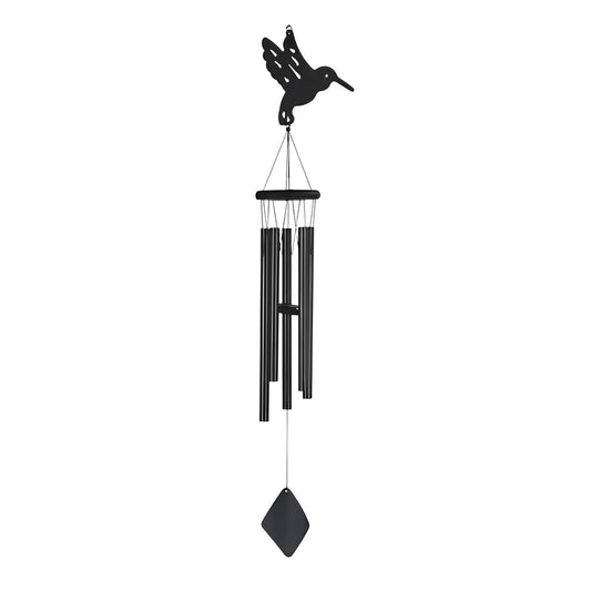 ICE ARMOR 41" Long Black Hummingbird Silhouette Wood and Metal Wind Chime Garden Patio Decoration