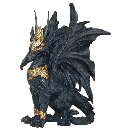 ICE ARMOR 9.5" H Black Dragon with Golden Mask and Armor Statue Fantasy Decoration Figurine