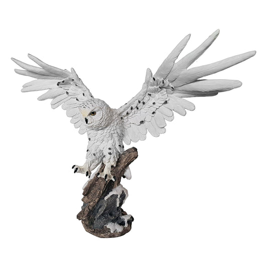 ICE ARMOR Detailed Craftmanship Snow Owl Decor Sculpture, Soaring Owl Statue for Shelf Table Counters, Fall Home, Animal Decorations for Living Room