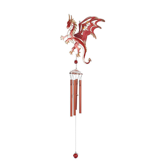 ICE ARMOR 44" Long Red/Gold Flip Wings Wind Chime with Copper Gem