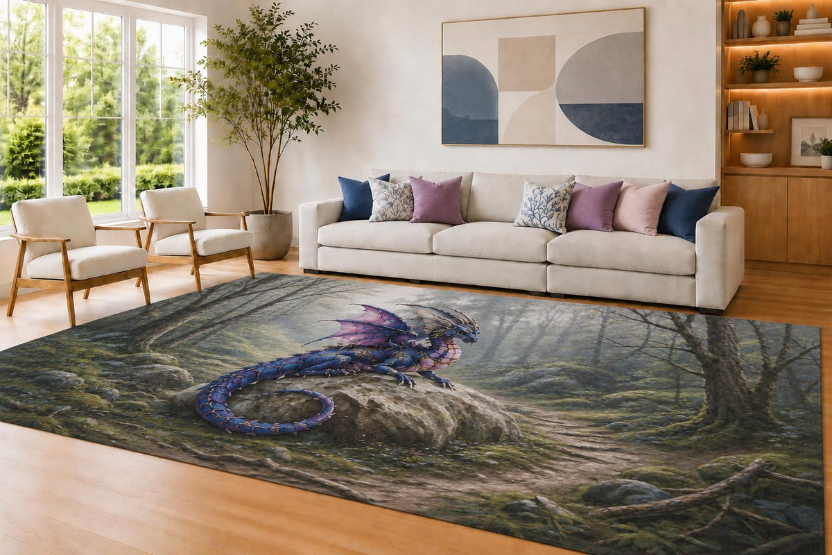ICE ARMOR Large 6'7" x 9'10" Navy Blue and Purple Rock Dragon Area Rug for Living Room, Soft Low Pile Carpet with Non-Slip Silicone Backing, Decor for Bedroom and Home Office