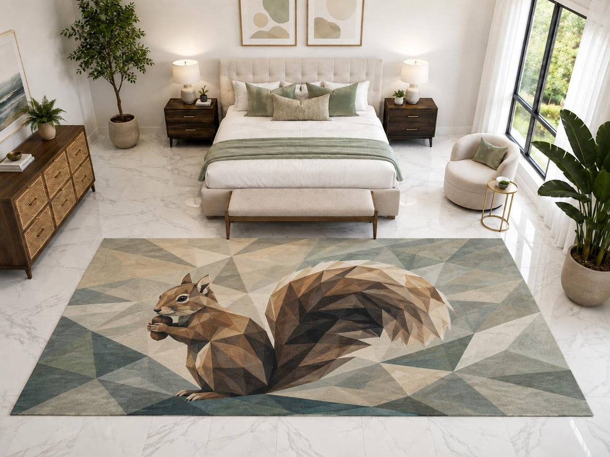 ICE ARMOR "Ultra Light Weight Large 6'7" x 9'10" Geometric Squirrel Rug, Soft Low Pile Indoor Rug, Non-Slip Silicone Backing for Kids Room Brown Blue