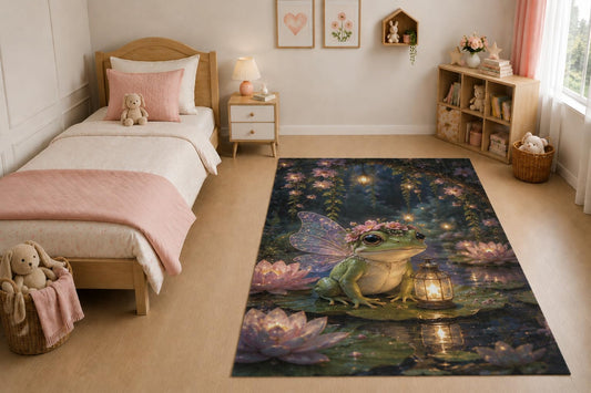 ICE ARMOR "Ultra Light Weight 5' x 7' Fairy Frog Lantern Area Rug for Living Room, Bedroom and Home Office, Soft Low Pile Carpet with Non-Slip Silicone Backing, Green and Pink