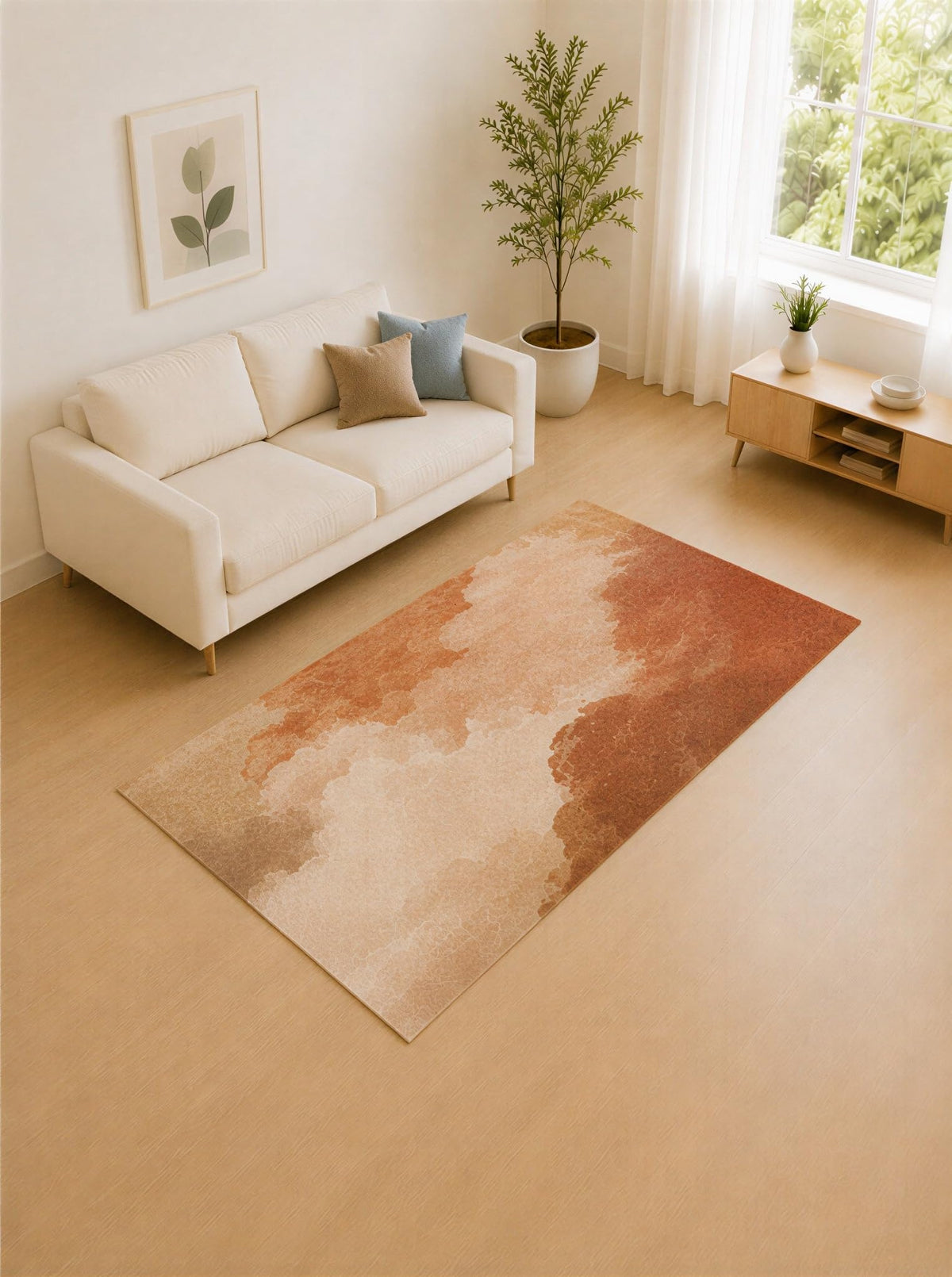 ICE ARMOR 5' x 7' Rust Orange and Cream Cloud Wash Area Rug for Living Room, Soft Low Pile Carpet with Non-Slip Silicone Backing, Decor for Bedroom and Home Office