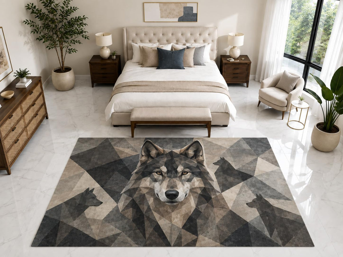 ICE ARMOR "Ultra Light Weight Large 6'7" x 9'10" Wolf Pack Rug, Soft Low Pile Indoor Rug, Non-Slip Silicone Backing for Family Room Gray Black