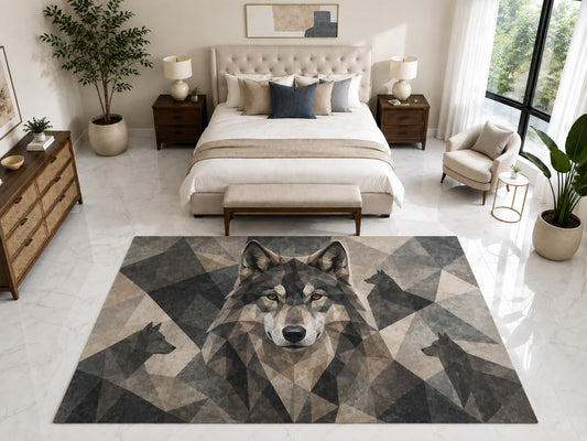 ICE ARMOR "Ultra Light Weight Large 6'7" x 9'10" Wolf Pack Rug, Soft Low Pile Indoor Rug, Non-Slip Silicone Backing for Family Room Gray Black