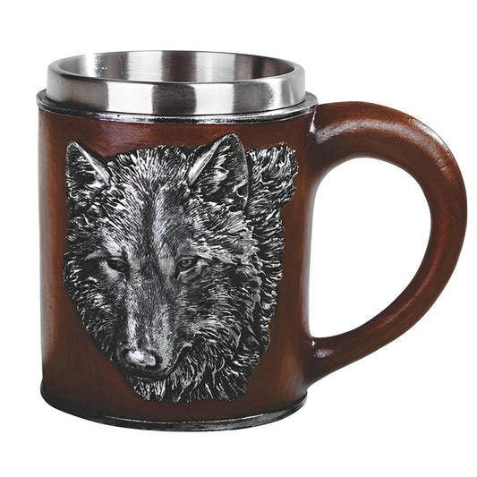 ICE ARMOR 5.75" W Red Mug with Wolf Pattern Statue Sculpture Ornament Decoration Home/Room Decor Ideas for Housewarming, Holidays and Birthdays Great Collectible Addition
