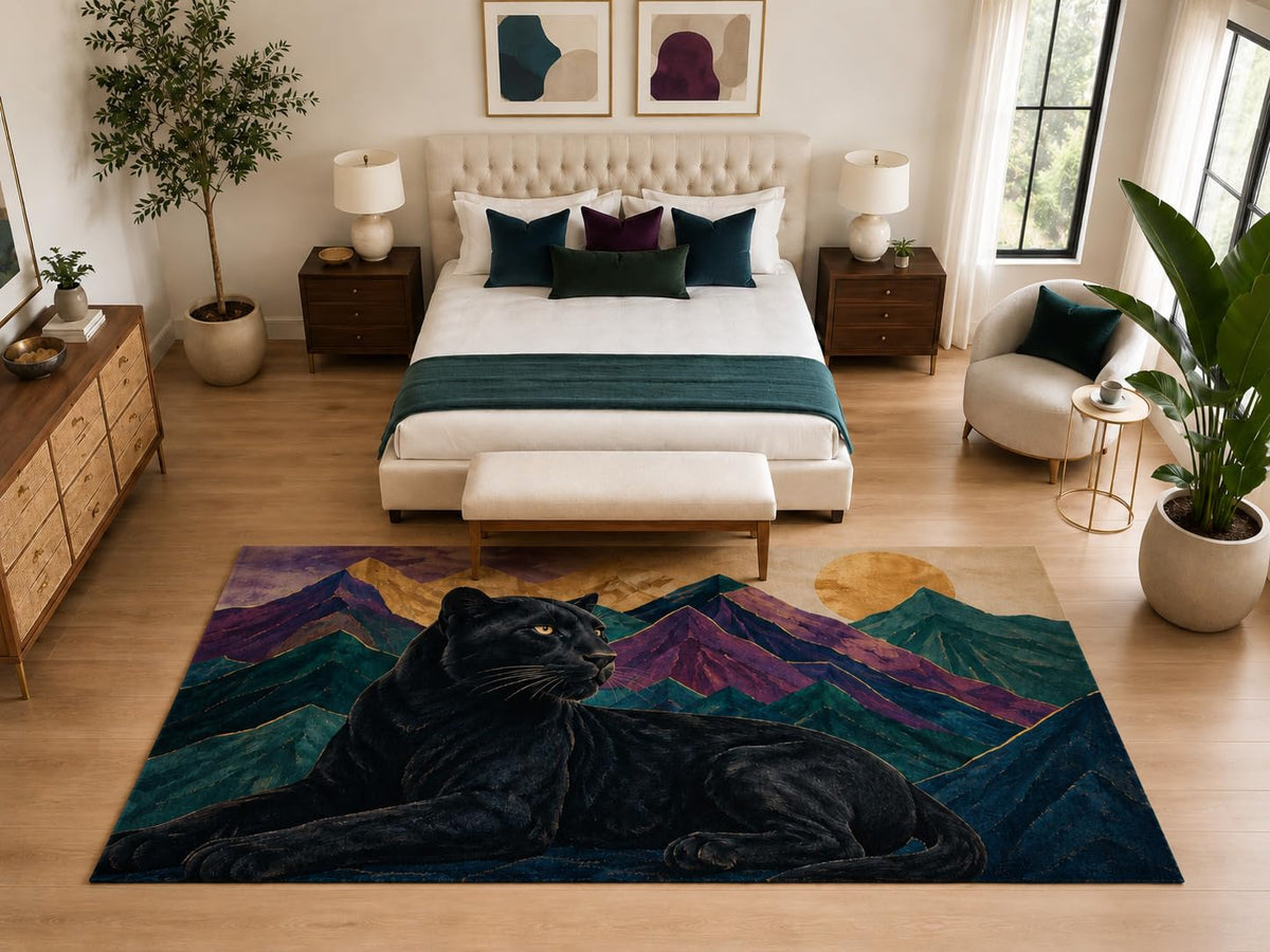 ICE ARMOR "Ultra Light Weight Large 6'7" x 9'10" Black Panther Mountain Rug, Soft Low Pile Indoor Rug, Non-Slip Silicone Backing for Bedroom, Teal