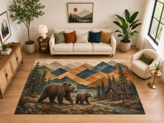 ICE ARMOR "Ultra Light Weight Large 6'7" x 9'10" Bear Cub Cabin Rug for Living Room, Soft Low Pile Indoor Rug and Non-Slip Silicone Backing, Brown