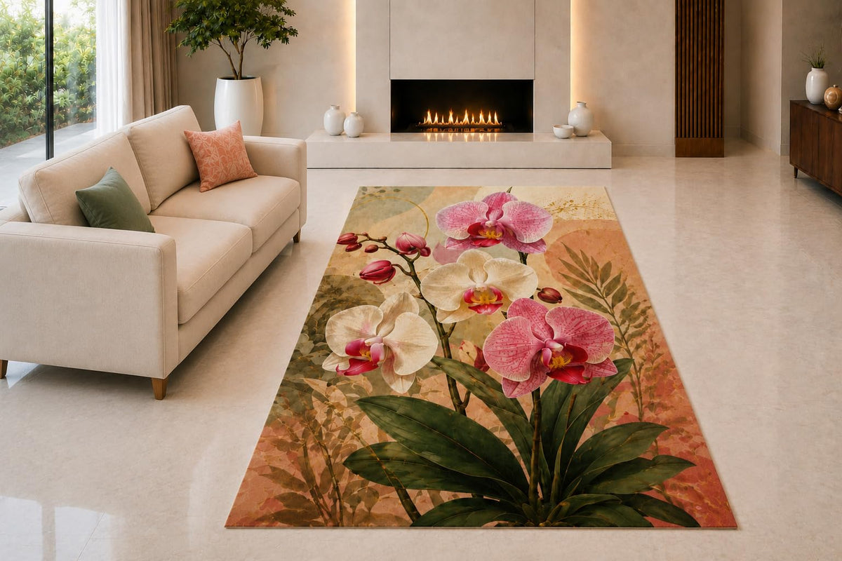 ICE ARMOR "Ultra Light Weight 5' x 7' Orchid Collage Area Rug for Living Room, Bedroom and Home Office, Soft Low Pile Carpet with Non-Slip Silicone Backing, Pink and Green