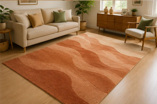 ICE ARMOR 5' x 7' Terracotta Abstract Wave Area Rug for Living Room, Soft Low Pile Indoor Rug with Non-Slip Silicone Backing, Contemporary Carpet for Bedroom, Office, Family Room, Terracotta Beige