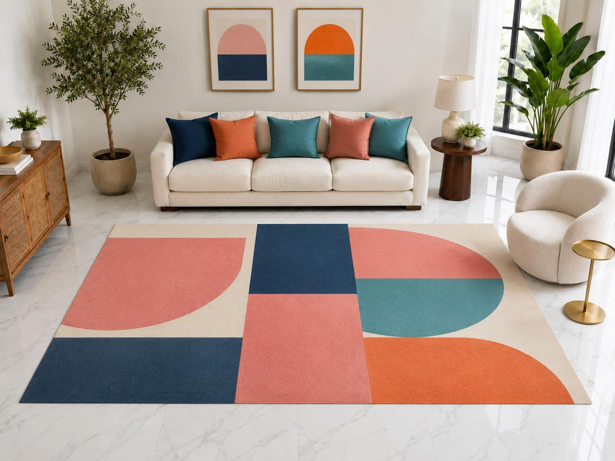 ICE ARMOR "Ultra Light Weight Large 6'7" x 9'10" Abstract Geometric Area Rug Carpet Soft Low Pile Indoor Rug and Non-Slip Silicone Backing for Bedroom Pink