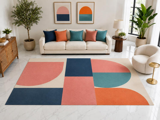 ICE ARMOR "Ultra Light Weight Large 6'7" x 9'10" Abstract Geometric Area Rug Carpet Soft Low Pile Indoor Rug and Non-Slip Silicone Backing for Bedroom Pink