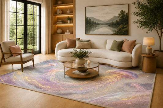ICE ARMOR 6'7" x 9'10" Lavender and Dreamy Jellyfish Ocean Area Rug for Living Room, Soft Low Pile Carpet with Non-Slip Silicone Backing, Floor Decor for Bedroom, Dining Room and Home Office